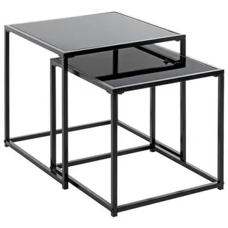 Xxxl Beistelltischset, Schwarz, Metall, Glas, 2-teilig, quadratisch, eckig, 35-40x35-40x35-40 cm, einfacher Aufbau, Wohnzimmer, Wohnzimmertische, Satztische