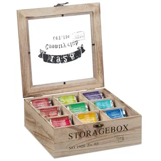 Relaxdays Teebox Holz 9 Fächer Hellbraun