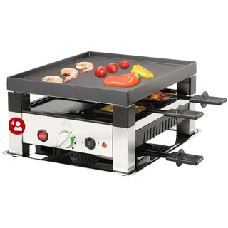 SOLIS OF SWITZERLAND Raclette Raclette & Pizza Grill for 4, Typ 7910, 4 Raclettepfännchen, 1020 W, Wendbare Grillplatte, zuschaltbare Unterhitze, Kaltzone schwarz