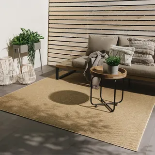 benuta Basic In- & Outdoor Teppich Wohnzimmer Iowa - Beige 300x300 cm - Boho Jute-Look - Wetterfest für Balkon, Terrasse - Schlafzimmer, Küchenteppich & Wohnzimmerteppich - Strapazierfähig & Robust