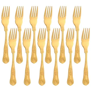Buyer Star 12-teiliges Fischgabel-Set, Gold Edelstahl Gabeln Besteck für Fische, Spiegelpoliert-17,5 cm