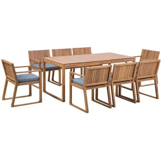 Beliani Gartenmöbel Set 8-Sitzer Hellbraun Blau Rustikal Modern Terrasse Garten Ausstattung - Blau