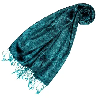 Lorenzo Cana - Pashmina Damen Schal Schaltuch hochwertig kuschelweich und leicht Damenschal Stola 70 cm x 180 cm opulentes türkis grün Paisleymuster aufwändig gewebt 78148 - 70 x 180 cm