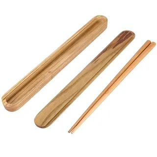 Ymiko Wooden Chopsticks Box Set, Japanese Style | Portable 25cm Travel Cutlery, Smooth Wood Surface, Easy to Clean, Lightweight 90g for Camping Picnic, Korean Design