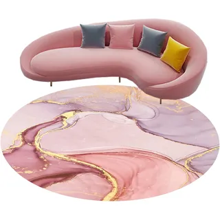 Rug-QJDDUP Rund Teppich Kurzflor,Rot Rosa Orange Gelb Abstraktes modernes Design,pink, Round Diameter 180 cm,Wohnzimmer Schlafzimmer