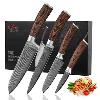 Wakoli Edib Damastmesser Set 18 cm 4-tlg. Pakkaholzgriff Silberfarben