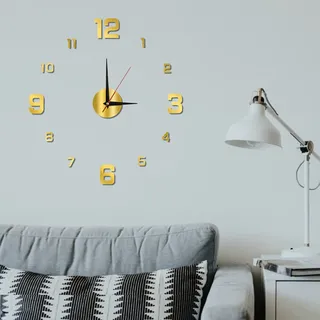 SpirWoRchlan 3D Wanduhr Zum Kleben - DIY Mute MODERN MODERT Gold