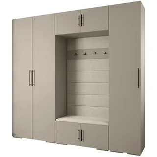 Abiks Möbel Garderoben-Set, Kaschmir, Beige, Schwarz, Holz, Nachbildung, 2-Sitzer, 13 Fächer, 250x236.7x47 cm, Garderobe, Garderoben-Set & Garderoben-Serien, Garderoben-Sets