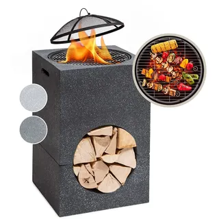 Blumfeldt Feuerschale, Tragbare Feuerstelle Outdoor, Feuerschalen für den Garten, Terrasse & Camping, Feuerschale mit Grillrost & Holzlagerfach, Sichere Stahlschale, Feuerstelle 50 x 75 x 50 cm