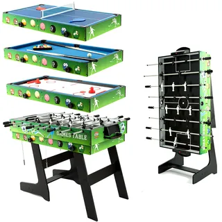 HLC Tischkicker 4-In-1 Kickertisch klappbar Spieltisch Kombt-Tisch für Poolbillard/Air Hockey/Tischtennis/Tisch-Fußball mit Zubehör.Geschenk für Kinder.