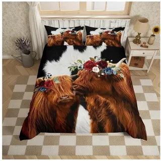 LuxusKollektion Kinderbettwäsche Bettbezugset Kuh 200x200cm Schwarz-Weiss