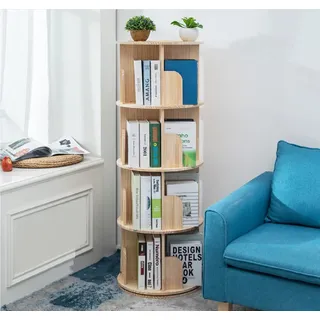 Heehee Massivholz Drehbares Bücherregal, 360-Grad-Display, bodenstehendes Bücherregal, Lagerregal für Kinder und Erwachsene, multifunktionaler Organizer (4-stöckig)