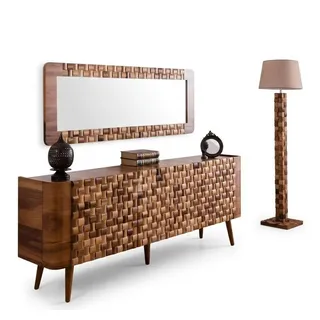 Xlmoebel Sideboard Italienisches Kommoden Set aus Holz mit Spiegel und Schrank 2er (Kommoden Set, Kommoden-Set mit Spiegel), Made in Europa braun