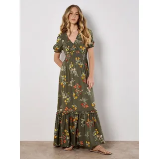 Apricot Maxikleid Maxikleid in Aquarelloptik mit Smockdetails braun L (40)