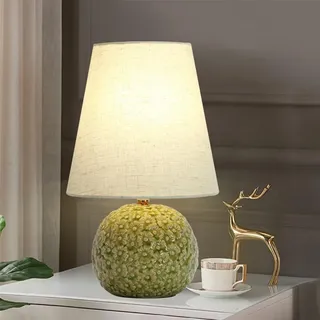 Mengjay E27 Nachttischlampe Stoffschirm Schreibtischlampe,Moderne Tischlampe Tischleuchte Schlafzimmerlampe,Wohnzimmer Tischleuchte Beleuchtung,Leselampe,Keramik Tischlampe (D)
