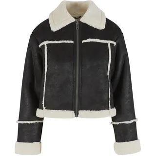 URBAN CLASSICS Ladies Shearling Übergangsjacke - schwarz,