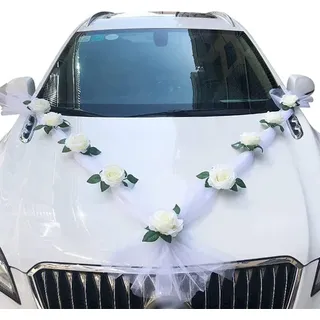 Kunstblume Autoschmuck Hochzeit Motorhaube Weiß, Kaket, Hochzeit Auto Wedding Deko Girlande für Hochzeit Party weiß
