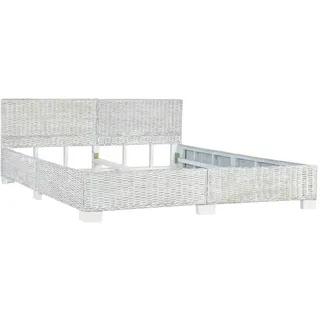 vidaXL Bettgestell Rustikal Bett Doppelbett Schlafzimmerbett Bettrahmen Schlafzimmermöbel Ehebett Rattanbett Grau Natur Rattan 180x200cm