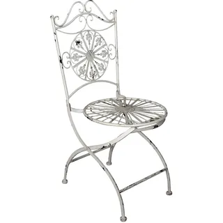PALAZZO INT Gartenstuhl Shabby CHIC Garten Eisen Weiß Klappstuhl Nostalgie Stuhl Antikoptik Vintage Flechtoptik Metall Romantisch Balkonstuhl Landhausstil Wetterfest 92 cm Patiniert Gartenmöbel Deko
