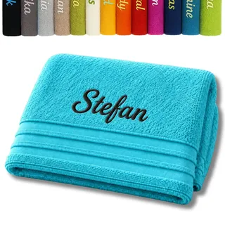 Pet-Jos Personalisierte Badetuch mit Namen schön bestickt Name benutzerdefinierte Handtuch 140 x 70 cm Badetuch Baumwolltuch (türkis)