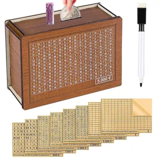 Spardose aus Holz,Wiederverwendbare Spardose,Retro Sparbüchse Aufbewahrungsbox,Spardose mit Sparziel,Sparbox mit Zahlen Ankreuzen für Hilft Erwachsene Die Gewohnheit Zum Sparen Zu