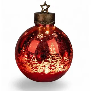 formano Dekolicht XXL Glas-Kugel Frosty Rot 35 cm Timer 6h/18h Weihnachten Herbst Deko, LED fest integriert