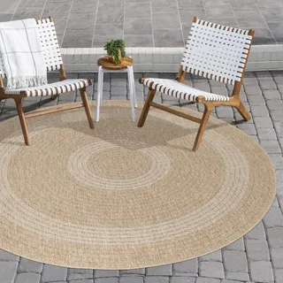 Carpettex Outdoor Teppich Wetterfest 200 cm Rund Sisal & Jute Optik Beige - Ideal für Balkon, Garten, Terrasse und als Küchenteppich - Teppich Waschbar, Wasserfest, Pflegeleicht, Vintage Design