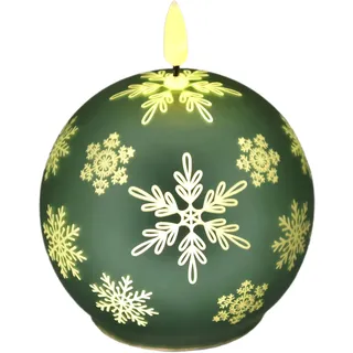 LED-Kugelkerze aus Glas mit Schneeflocken-Motiv und Timer 10cm LED-Kerze elektrisch Warmweiß Lichter Deko Adventskerzen Adventskranz Kranz Weihnachtsdeko Geschenkidee geruchslos tropflos flammenlos