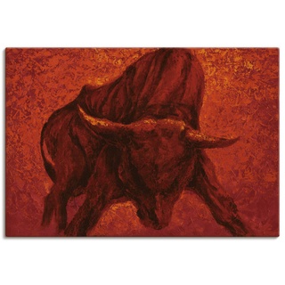 Artland Leinwandbild Wandbild Bild auf Leinwand 100x70 cm Wanddeko Stier Tiere Spanien Stierkampf Katalonien Malerei Modern Rot T4IU