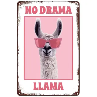 Vintage Metallschilder – No Drama Lama, Blechschild, cooles, lustiges Poster, Wandkunst, Dekorschild für Zuhause, Bar, Club, Café, Büro, Küche, Badezimmer, 20,3 x 30,5 cm