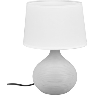 lightling Tischlampe Beate mit Keramikfuß, Tischleuchte 1 x E14 max. 40W, Durchmesser 20, Höhe: 29 cm, grau und Stoffschirm in weiß
