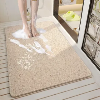 Odot Duschmatte rutschfest, Volltonfarbe Schnelltrocknend PVC-Luffa Badewannenmatte, Badezimmerteppich mit Ablaufloch, Weich Komfort Badteppich, Duschvorleger für Nassbereiche (Beige,80x120cm)
