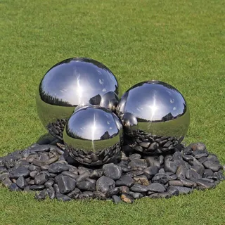 CLGarden 3 Kugeln aus Edelstahl für Springbrunnen 3er Set Edelstahlkugeln poliert Garten Brunnen Dekoration - Silber