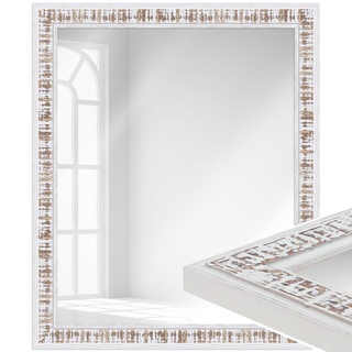 WANDStyle Spiegel Shabby Chic und Landhaus-Stil I Außenmaß ca. 47x67cm I Farbe: Weiß I weißer Wandspiegel aus Massivholz I Made in Germany I H630