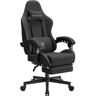 Dowinx Gaming Stuhl Bürostuhl Stoff Tasche Frühling Kissen, Verstellbarer Gamer Stuhl Stoff mit Kopfstütze, Ergonomische Bürostuhl mit Fußstütze (Schwarz)