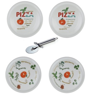 Retsch Arzberg - Pizzateller im Set inklusive Pizzaschneider/Pizzaroller - Pizza Teller XXL Ø30cm (mit Dekor, 4er Set)