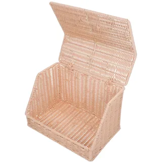 Runder Brotkorb mit Deckel aus Rattan in Khaki für Küche und Picknick