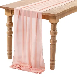 Tischläufer Chiffon Rosa, 70 x 300 cm Table Runner Tischdecke, Romantischer Hochzeitsläufer, Tüll Tischläufer Dekostoff Waschbar Modern Traum für Geburtstag Party Abendessen Brautparty (D)