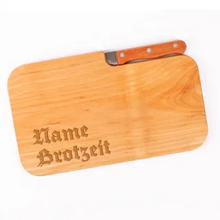 Cera & Toys® Frühstücksbrettchen Set mit Messer - Gravur mit gewünschten Namen - Motiv: Brotzeit