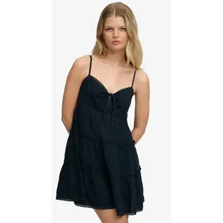 Superdry Sommerkleid CHEESECLOTH TIERED MINI DRESS aus Baumwolle, Relaxed Fit, ohne Ärmel, pflegeleichtes Webmaterial blau L