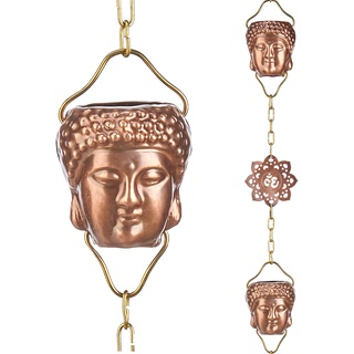 Good Directions 474P-8 Buddha-Kopf-Regenkette, 2,5 m lang, 12 große Figuren, 100% reines Kupfer