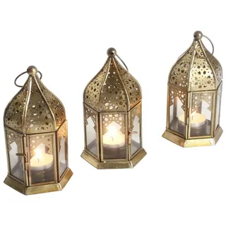 Casa Moro Teelichthalter Orientalische Glas-Windlichter Nael Transparent in Antik Gold Look (schöne Eid Mubarak Deko originelle Geschenk-Idee, Vintage kleine Laternen für Teelicht 3er Set), Ramadan Windlicht Teelichthalter WDL1060 weiß