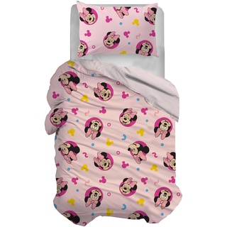 Minnie Mouse Bettbezug-Set für Einzelbett, Baumwolle, Rosa, 155 x 200 cm, Kissenbezug 50 x 80 cm, Disney, 100% Baumwolle, offizielles Produkt