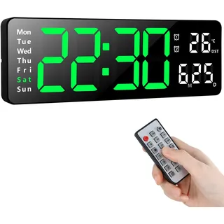 Koolertron 13 Zoll Wanduhr Digital mit Fernbedienung, 4 Zoll Schriftart | Wanduhr Digital mit Timing- und Countdown Uhrzeit Datum Temperatur für Wohnzimmer Büro Gym Garagen Lagerhallen Klassenzimmer