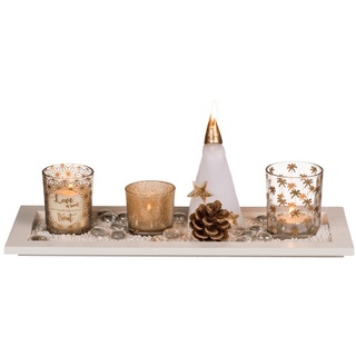 ootb Weihnachtsdeko weißes Holz-Tablett, mit Kerze