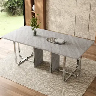 Esstisch, L180b80h75cm, Moderner Esstisch, Stabiler Esstisch, Metallbeine, Großer Esstisch, Rechteckiger Esstisch, Esstisch Für 6 Personen, Moderner Einfacher Esstisch, Grau + Silber