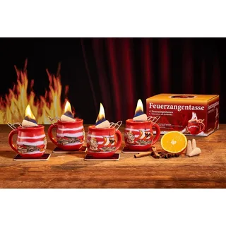 Feuerzangentasse Bowle-Set Feuerzangentasse 4er-Set (Feuerzangenbowle Set, 9-tlg., 4x Feuerzangentasse, 4x Korkuntersetzer, 1x Rezeptheftchen), hitzebeständige Keramik, Edelstahl-Feuerzange rot