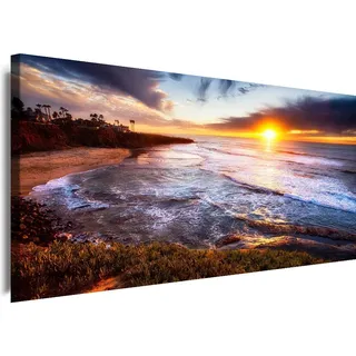 Myartstyle - Bilder Panorama 100x45cm - Leinwandbild 1 Teilig - XXL Wandbild Meer Klippe Kunstdrucke Natur Landschaften w-1p-s222-78