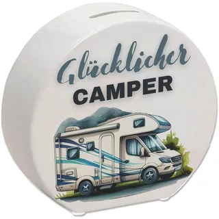 Wohnmobil Spardose mit Spruch Glücklicher Camper Wohnwagen Anhänger Mobiles Heim für Camping Ideale Unterkunft Unterwegs