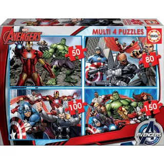 Educa - Kinderpuzzle Avengers | 4in1 Puzzleset 50/80/100/150 Teile | Iron Man, Captain America, Marvel | ab 5 Jahren (16331)